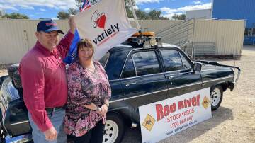 Richard and Marianne Michalski are prepared to take off from the Gunnedah start line in their first bash in the Variety NSW Bash. Picture by NDL