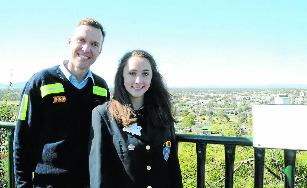 Former Rotary Club of Gunnedah West president Welington Sardinha with 2014 Belgium exchange student Manon Morales Martinez at Pensioners Hill.