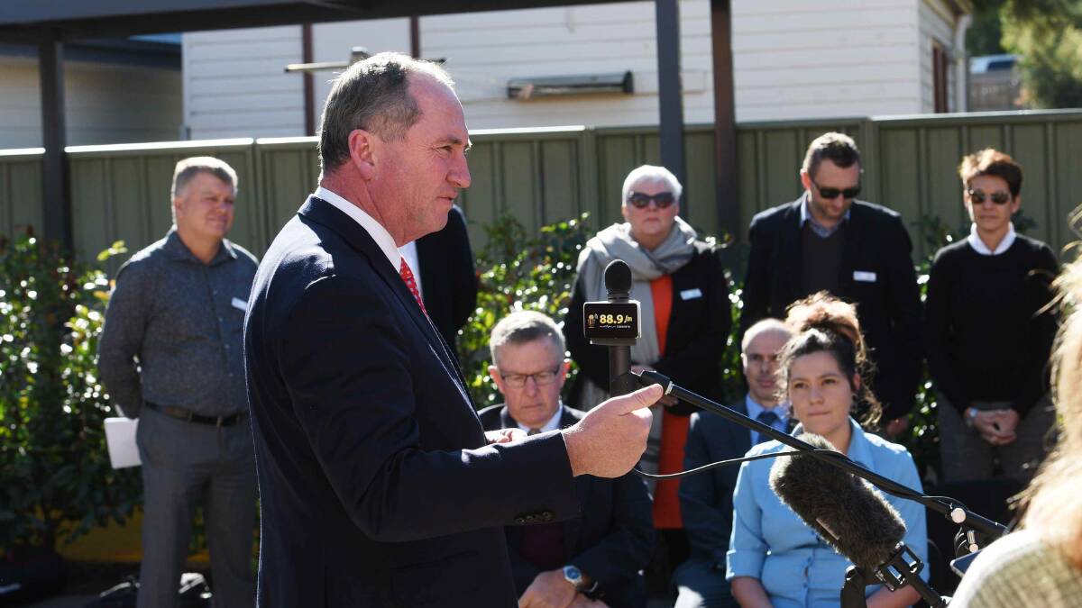 New funding: New England MP Barnaby Joyce speaks at the announcement on Monday in Tamworth. Photo: Gareth Gardner 