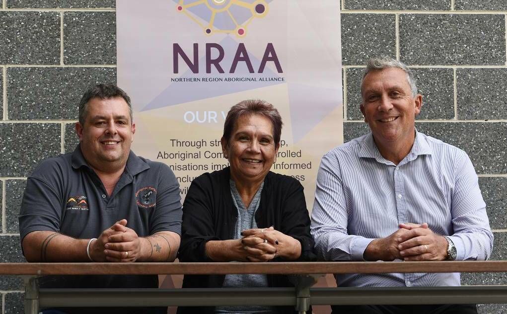 NRAA vice chair Mark Davies, chair and Gunnedah elder, Jean Hands, and lead negotiator Paul Callaghan. Photo: Gareth Gardner 