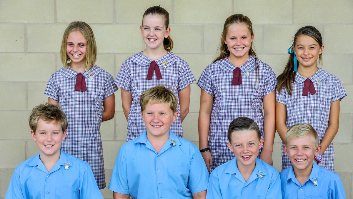 St Xavier's Primary School house captains: Daisy King and Michael Etheridge (Maria Goretti), Sophie Jones and Paddy McCumstie (Carmel), Ava Hannaford and Mitchell Mannion (Fatima), and Briana Guy and Connor Budden (Coolock). Photos: Kate Oram, Marogallery