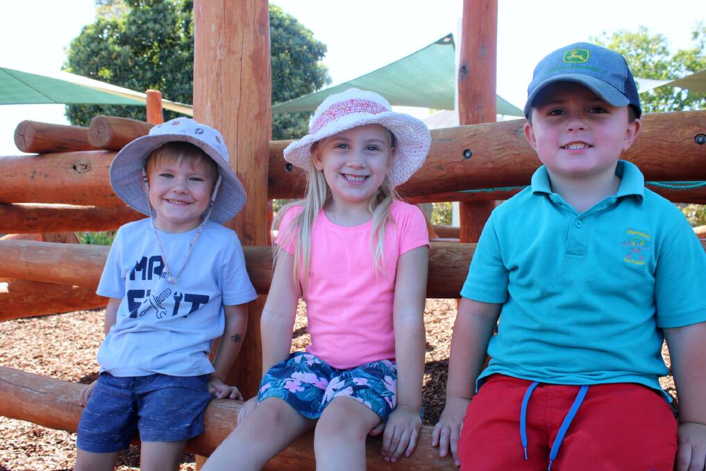 Farming kids Harry Blake, Lexi Bullen and Kash Baker at Gunnedah Preschool.