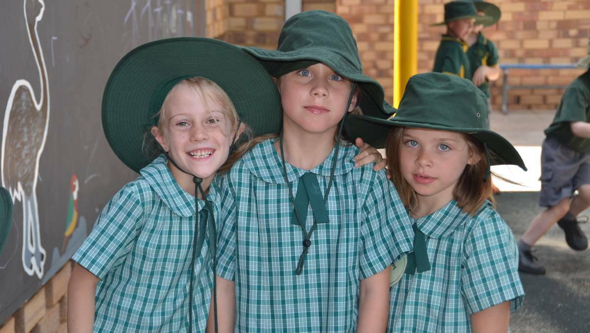 Lillian Sharpe, Rhiannon Wells and Kirby Wells are ready for another year at Gunnedah Public School.
