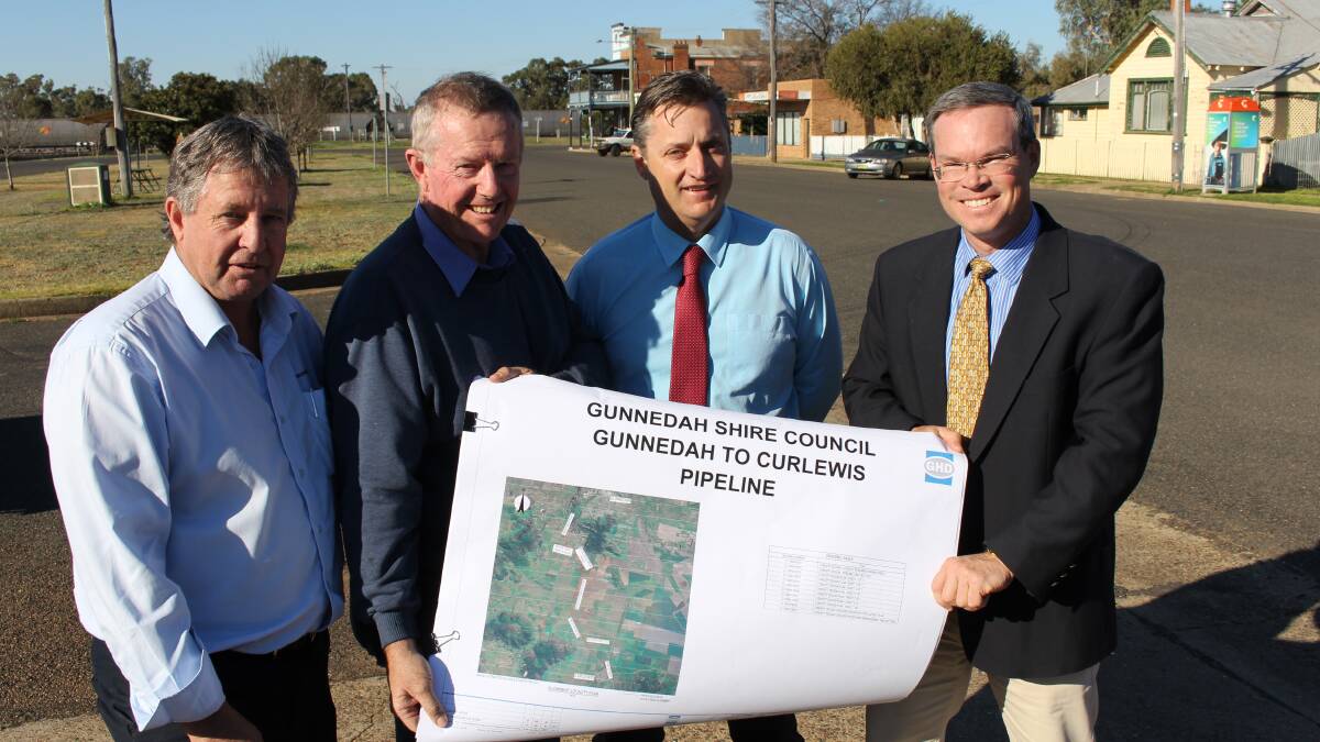 Member for Parkes, Mark Coulton (centre) with Gunnedah Shire Council's water services manager Kevin Sheridan, mayor Jamie Chaffey, and acting director of infrastructure services, Edward Paas.