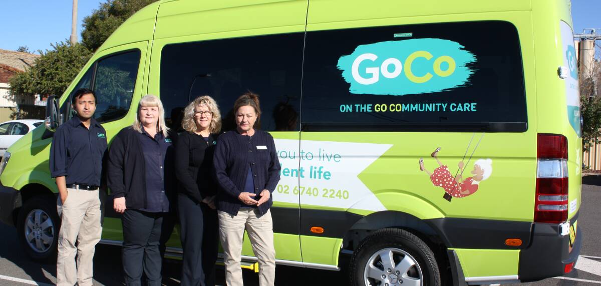 NEW BUS: GoCo Community Care staff Shajib Rahman, Sharon Tibbs, Jenni Carlin and Kerry Steele with the bright new bus.