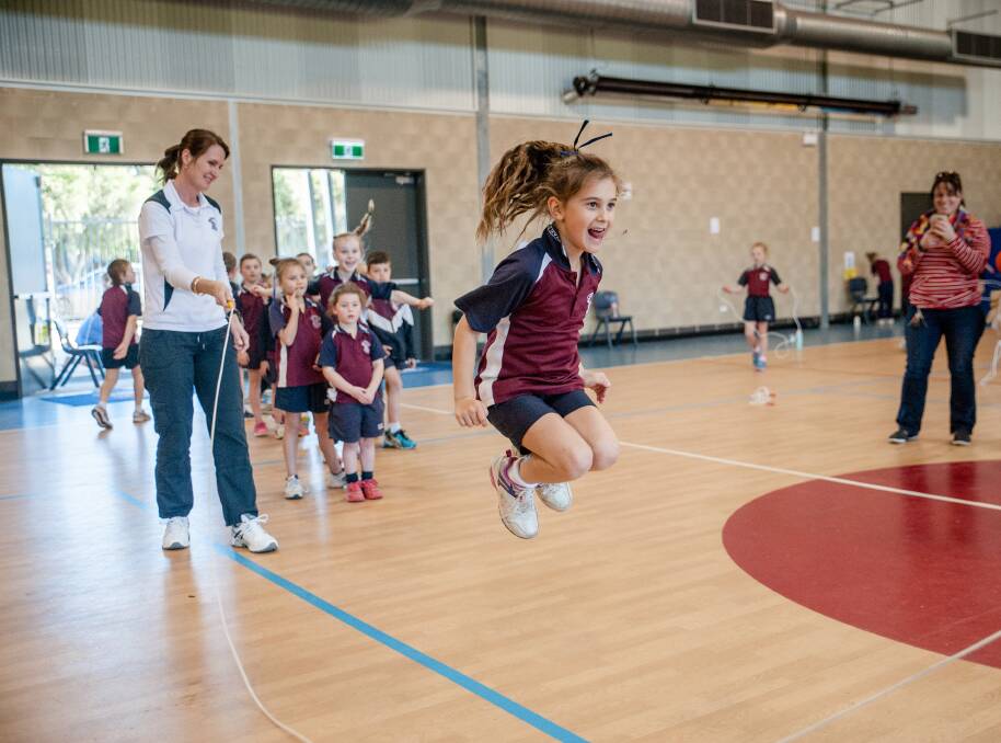SKY HIGH: Jazmine Hobden participates in a Jump Off Day at St Xavier's Primary School to raise funds for the Heart Foundation's Jump Rope for Heart.