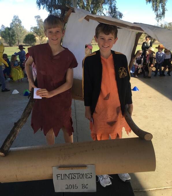 YABBA DABBA DO: Will & James Higgins get creative for the book fair, dressing as Fred Flinstone and Barney Rubble from The Flintstones television series.