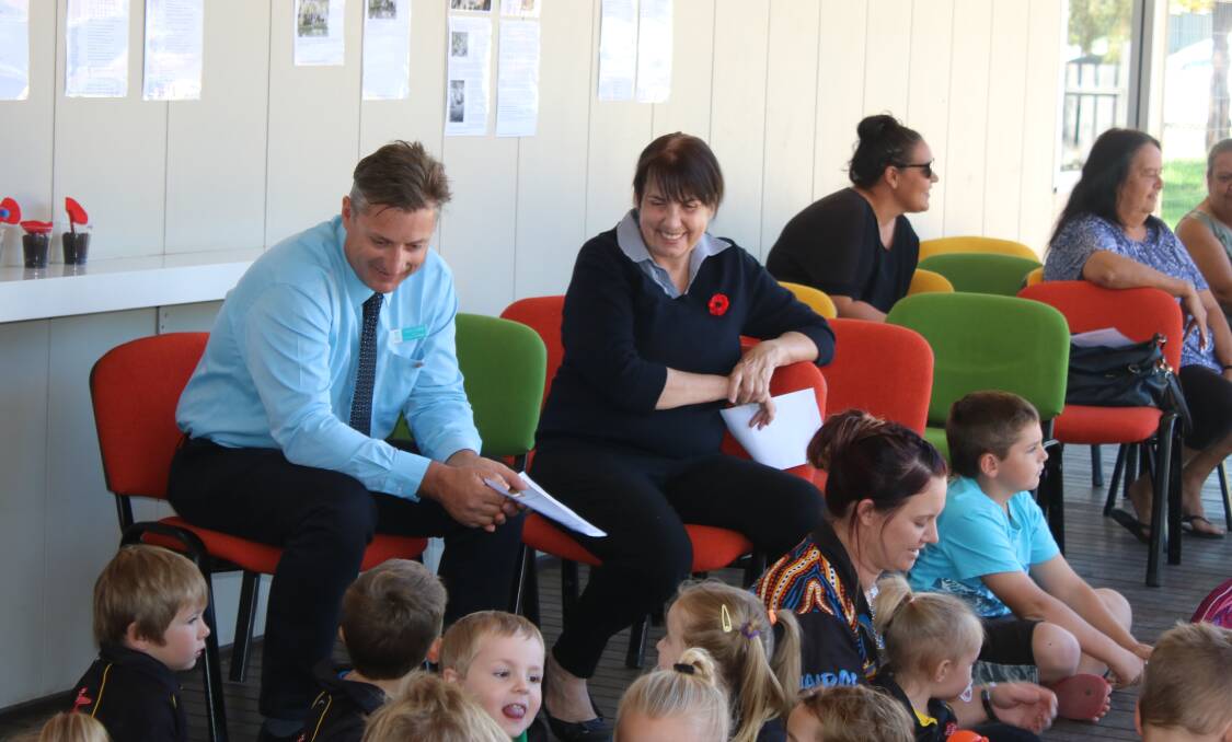 Gunnedah mayor Jamie Chaffey attends an Anzac service at Winanga-Li Aboriginal Child and Family Centre on Monday morning.