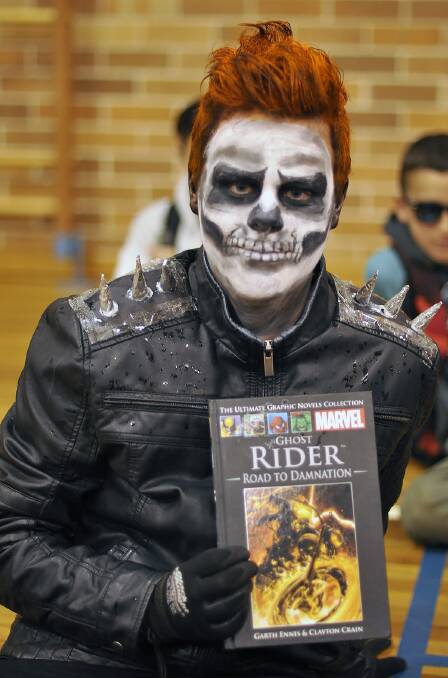 'Ghost Rider' Riley Bunce won the junior boys category of the dress-up competition for Book Week at Gunnedah High School. He was inspired by a comics mini-series starring a supernatural biker superhero.