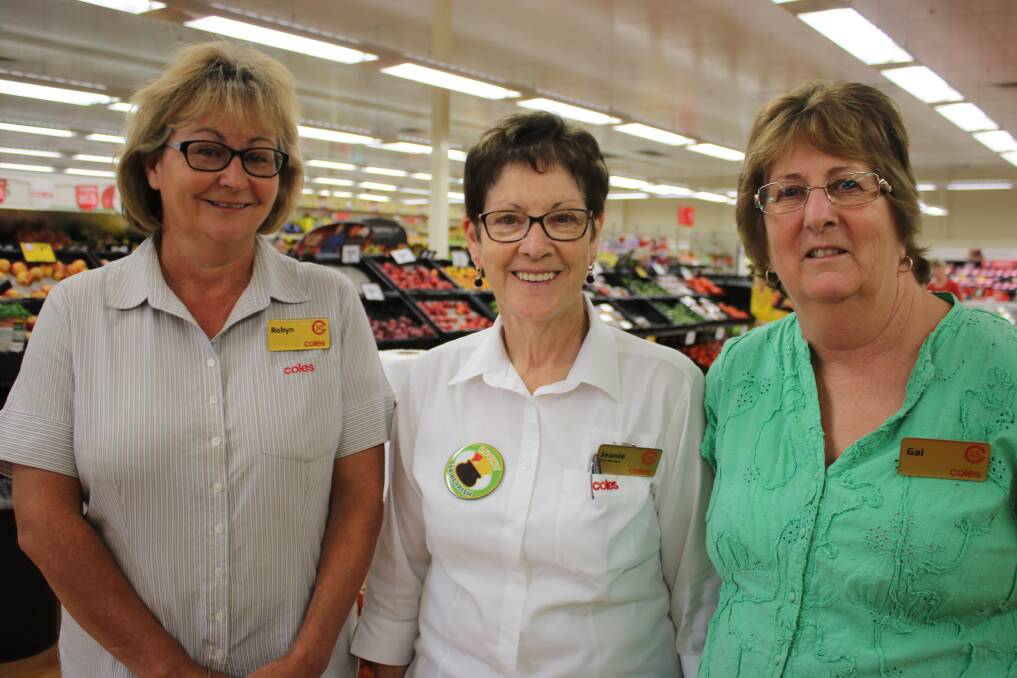 Store manager Jeanie Baxter (centre) has shared 35 years at Coles with fellow employees Robyn Northey and Gai Selway.