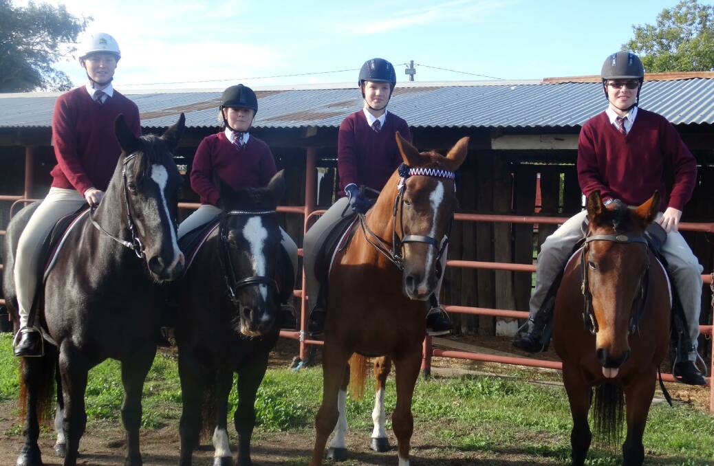 Jess McKechnie, Kaiya Henry, Lara Bullen and Luke Bullen on their horses at the annual Blanch Trophy Day.
