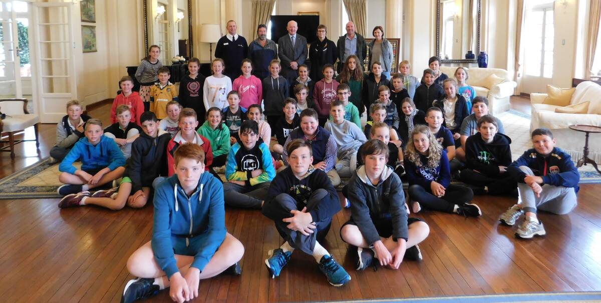 Year 6 St Xavier's Primary School students with Sir Peter Cosgrove at Government House.