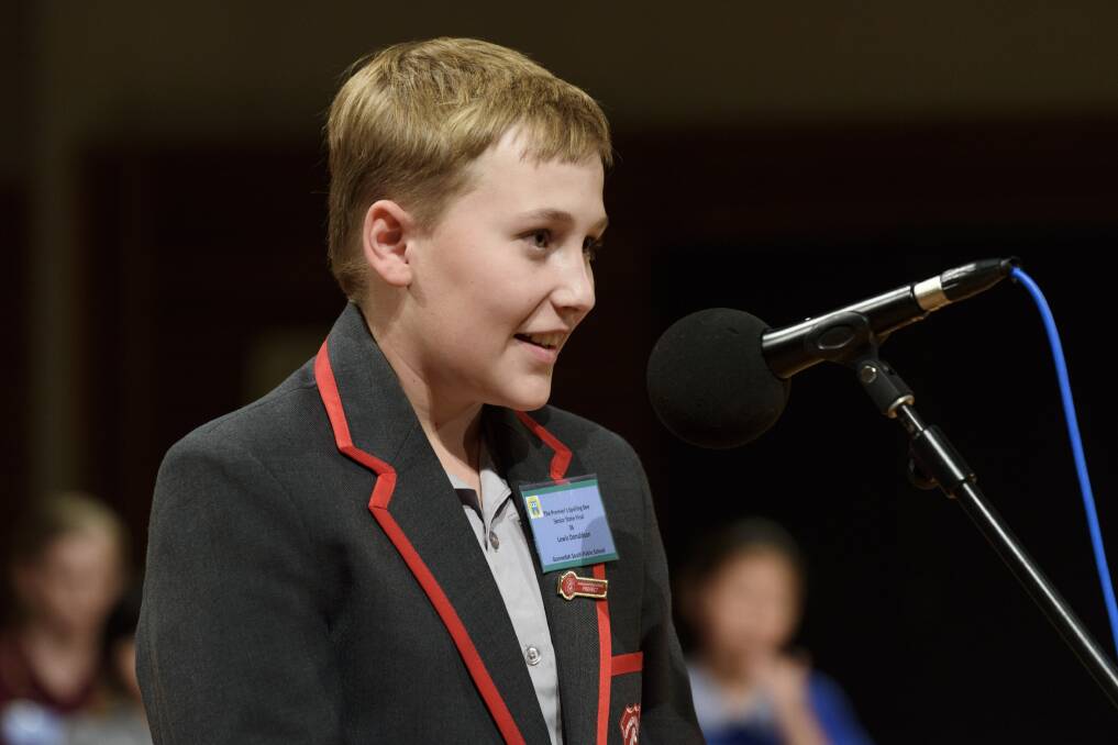GOING FOR IT: Gunnedah South Public School's Lewis Donaldson competes with the states best spellers at the 2017 NSW Premier's Spelling Bee in Sydney. Photo: Supplied