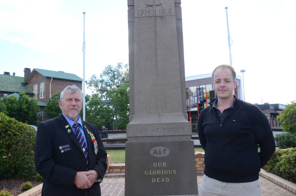 PAYING RESPECT: Gunnedah RSL Sub-Branch President Peter Kannengiesser and Gunnedah Anglican Church Assistant Minister Aiden Sibrava will be speaking at Saturday's Remembrance Day. Photo: Billy Jupp