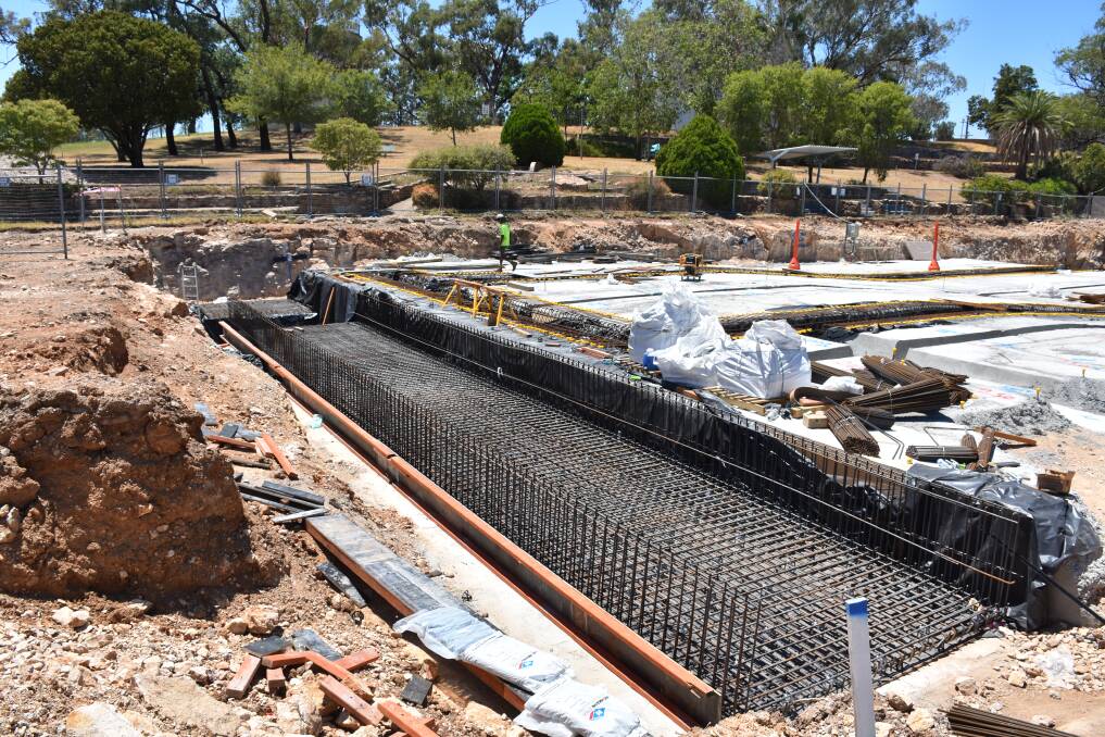 UNDER WAY: Construction crews have made progress to the Gunnedah Memorial Pool upgrade with the new 50-metre pool starting to take shape. Photo: Supplied