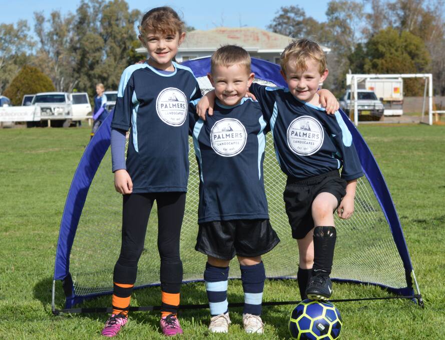 Palmers Landscapes junior soccer team. Pictured left Charlee Adamson, Jedd McLoughlin, and Ted Sheedy.