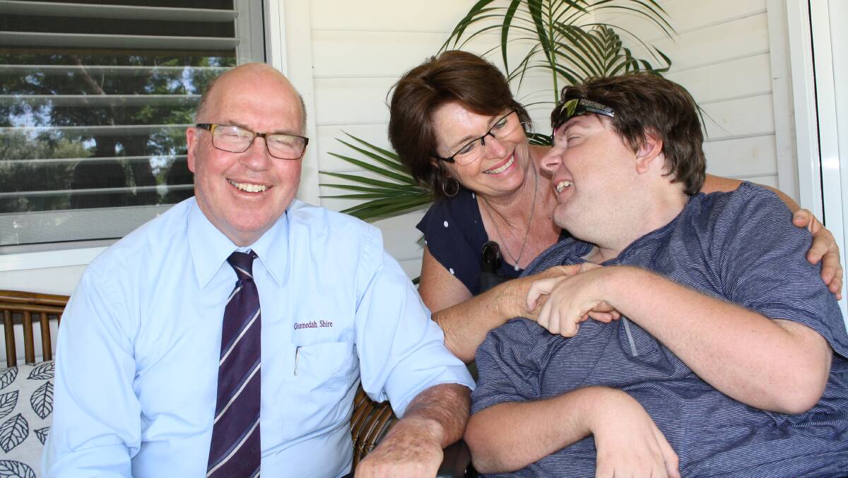 Brighter future: Gunnedah's Chris and Julie Frend with Harrison ahead of Thursday's disability service consultation meeting.
