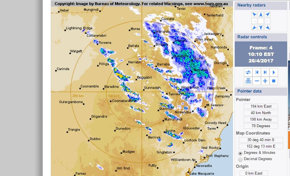 The Namoi rain radar at 10am Wednesday.