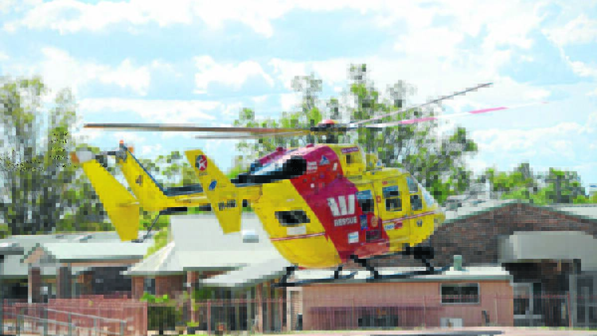 The rescue helicopter pictured during a previous visit to Gunnedah Hospital.
