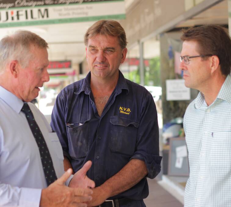 Strategic talks: Mark Coulton, Michael Broekman and Kevin Anderson in Gunnedah on Monday.