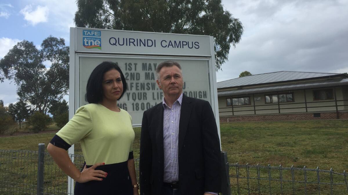 Shadow Skills Minister Prue Car and Duty MLC for Upper Hunter Mick Veitch outside Quirindi TAFE's Hentry Street campus.