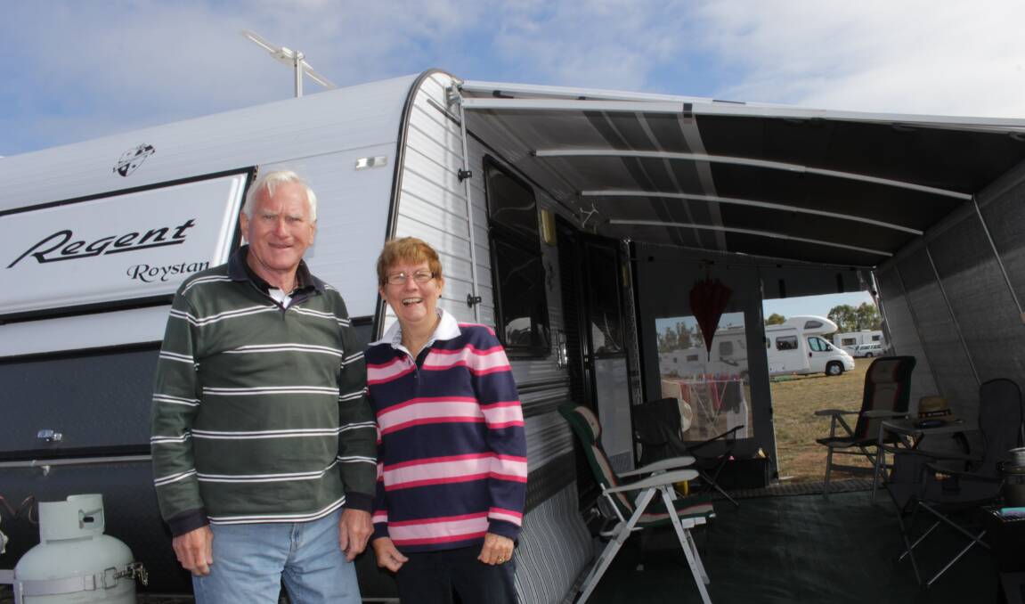 Campfire regulars: Cliff and Phyll Bird outside their caravan on Thursday morning at the start of the Boggabri Drovers Campfire weekend.