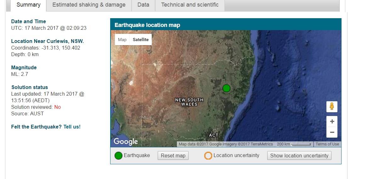 A screen shot of the earthquake report.