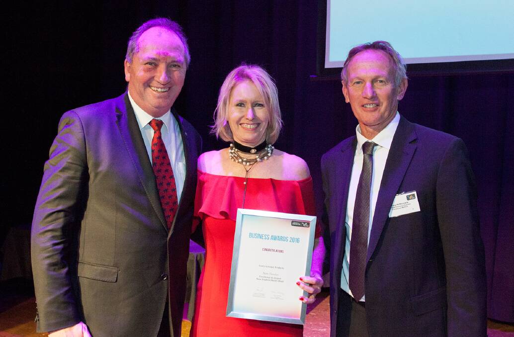 Deputy Prime Minister Barnaby Joyce with Lively Linseed owners Jacqui and Chris Donoghue at the regional business awards in Tamworth last week.
