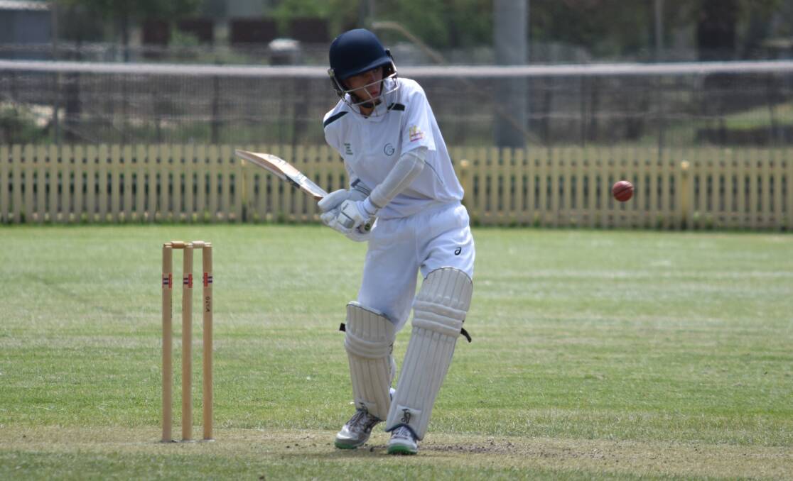 PUSH: Under 16s player Zac Clarke looks to punch this full-pitched ball down the ground on his way to 74 against Narrabri.