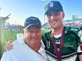 Kurt Fisher and his grandfather, Brian Lenton, celebrate the Blackhawks' Hastings Deering Colts grand final win. Picture supplied