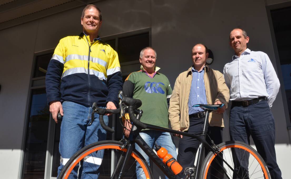 


Alistair Christie, a representative for race sponsor Whitehaven and a rider, Kevin Sheridan, Gunnedah Cycling and Triathlon Club president, Nathan Browne, the race coordinator, and Ben Thompson, a Whitehaven rep and rider.   

