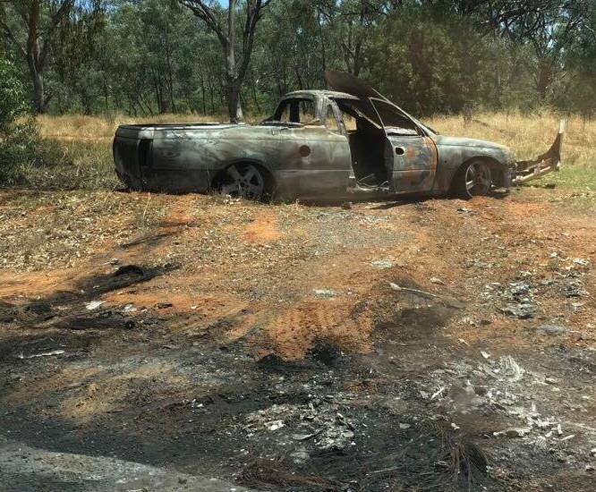 LOW ACT: This stolen ute was found torched in Gunnedah. Photo: Contributed