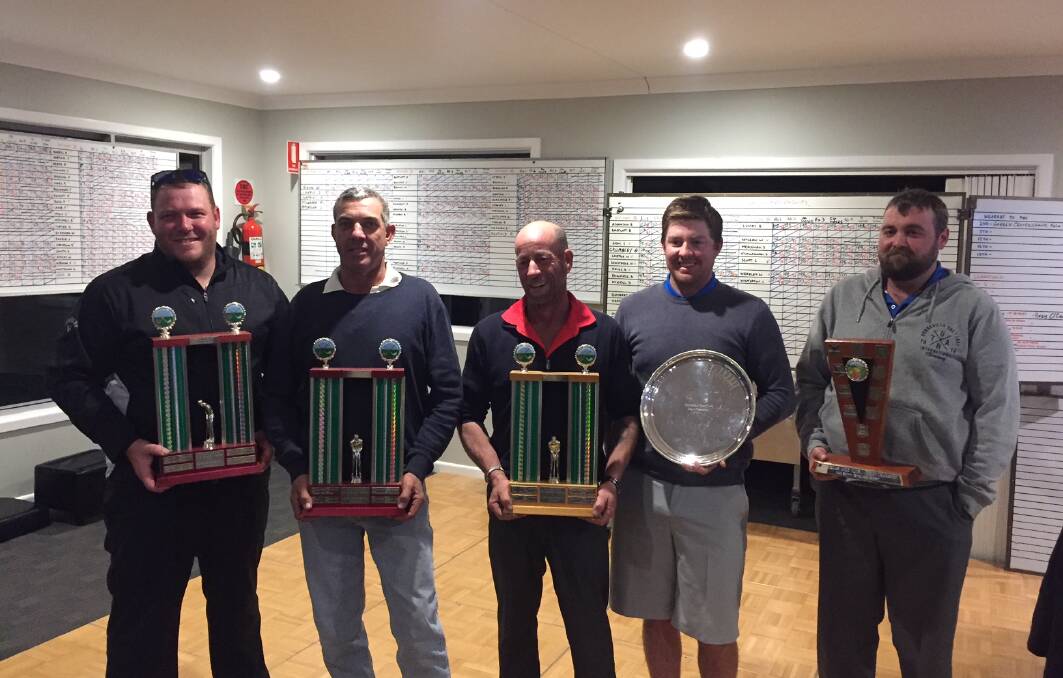 Top of their game: Gunnedah Golf Club's 2017 Champions (L-R) Daniel Adams (Division 2), Basil Lumby (Division 4), Andy O'Connell (Division 3), Luke Streater (Division 1) and Sam Doubleday (Colt).