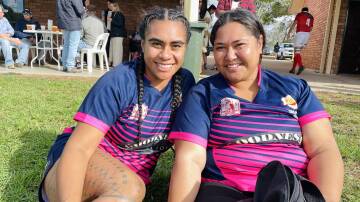 Lupe Mikaele and Meri Leiataua soak up the sun following the Red Devils win over Narrabri on Saturday. Picture by Samantha Newsam
