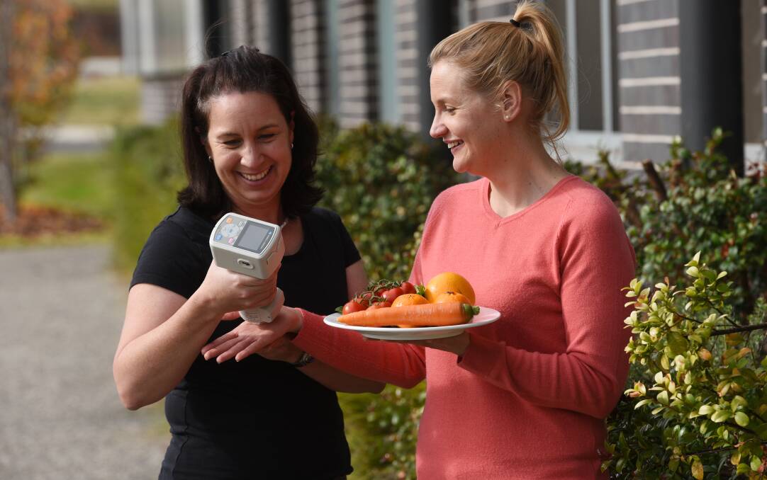 TUCKER TEST: Tracy Schumacher and Kelly Squires from the University of Newcastle can rate diets with the spectrophotometer. Photo: Gareth Gardner 190617GGA06