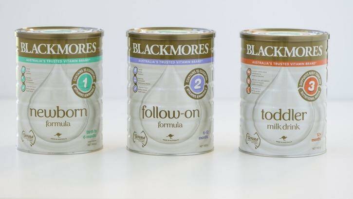 Blackmores' three ranges of infant formula: Newborn, Follow-on and Toddler. Photo: Supplied