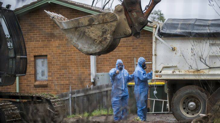 News
Workers demolish a Mr Fluffy home in Farrer.
Filed: Tuesday, 22 July 2014 10:38:17 am 
Photo by Rohan Thomson, The Canberra Times

rt140722Asbestos-8885.jpg

News Workers demolish a Mr Fluffy home in Woden valley. Filed: Tuesday, 22 July 2014 10:38:16 am Photo by Rohan Thomson, The Canberra Times