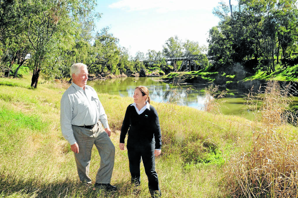 On the scene: Tidy Towns Awards assessor Dennis De Kantzow walks along the banks of the Namoi River with Gunnedah Shire Council development and planning manager Carolyn Hunt.