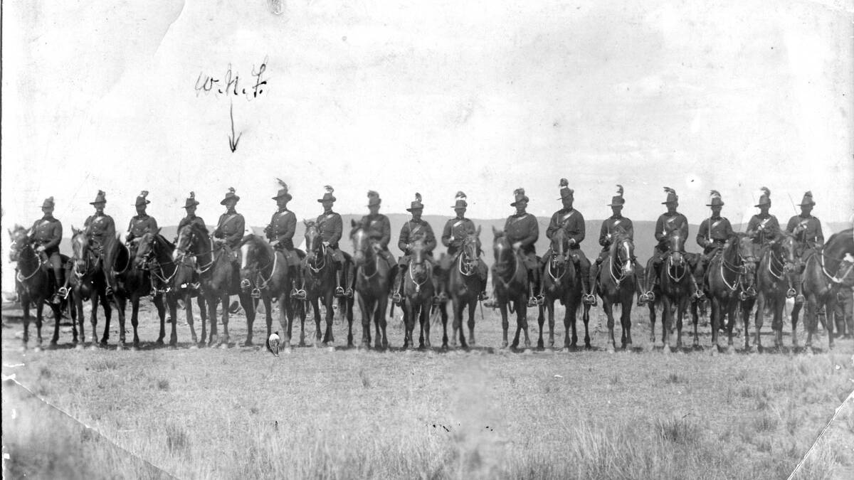 The Gunnedah troop of the First Australian Light Horse in camp at Scone in 1899. The troops formed part of the Australian Mounted Troops who fought in the Boer War, which started in 1899.