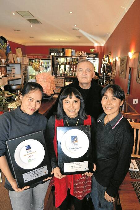 Thub Thim Thai’s On-Kamol Ratphitagsanti, Annie McKinnon, Oraphan Ratphitagsanti and (behind) George Stokoudis with this year’s honourable mention and another for their Moree restaurant in 2005.