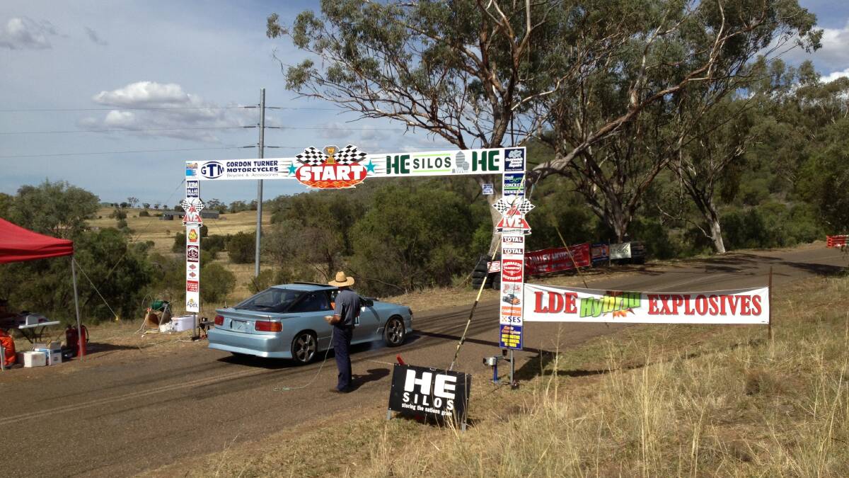 Local driver John Chalmers in a Toyota Celica at the start line during Sunday's 2015 Apex Drive Hill Climb in Gunnedah.