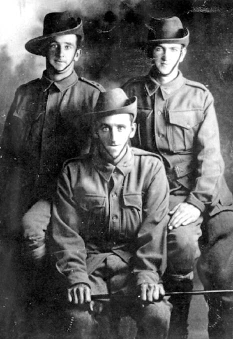Frank McDonagh, back row, left, who was wounded at Fozieres and returned to the front. Harly McDonagh, right, was killed in action in 1916. Leslie McDonagh (front) served in the 1st AIF and later the 1st Horse Regiment. Their units saw some of the fiercest fighting on Gallipoli, however, all three were kept in reserve in Egypt and weren't sent to the peninsular. They later went on to France and Syria.
