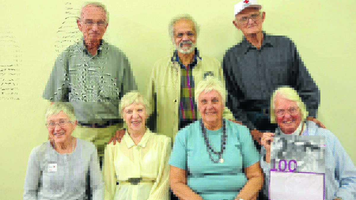 One Australian and six Americans. Pictured, back left, Jack Corey, Frank D’Abreo and John Payne. Front left, Merrianne Corey, LaRee Naviaux, Evelyn Delany and Marlene Ellis-Payne.
