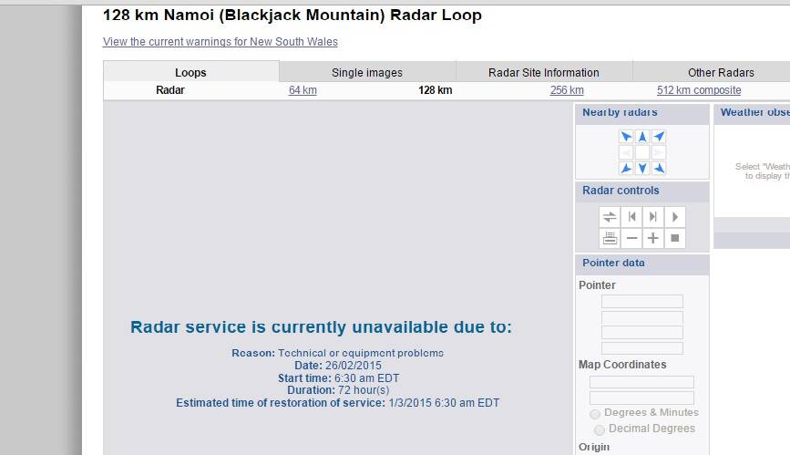 The display visitors got when they tried to access the Namoi radar on the BoM site earlier this week. 