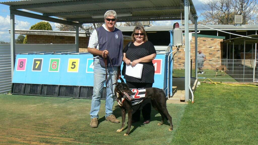 Eddie and Cheryl Burge from Manilla with Crack The Code after winning the Namoi Valley Independent Maiden Final at Gunnedah on Saturday.