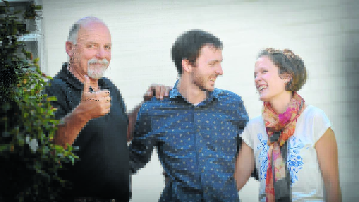 Tamworth cancer patient Dan Haslam with wife Alyce and dad Lou celebrate the state government’s decision. Photo: Gareth Gardner, Northern Daily Leader.