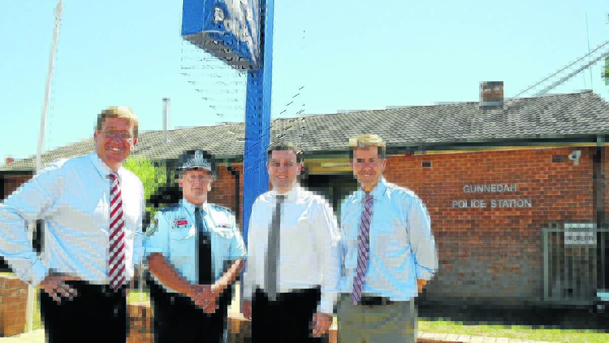 Deputy Premier Troy Grant (left) in Gunnedah in March to announce an election promise of a multi-million dollar ugrade for Gunnedah Police Station. He is pictured here with Oxley Local Area Command crime manager Phil O’Reilly, then Police Minister Stuart Ayres and Member for Tamworth Kevin Anderson.
