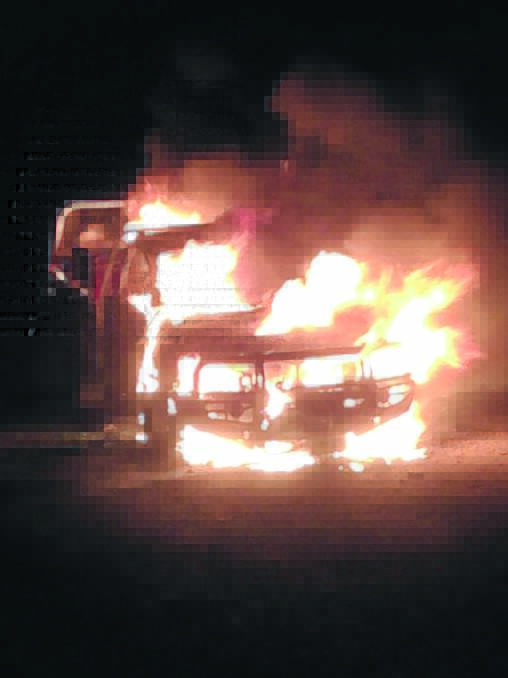A Toyota Hilux, stolen from Banksia Place, was found alight in Hunt’s Road.