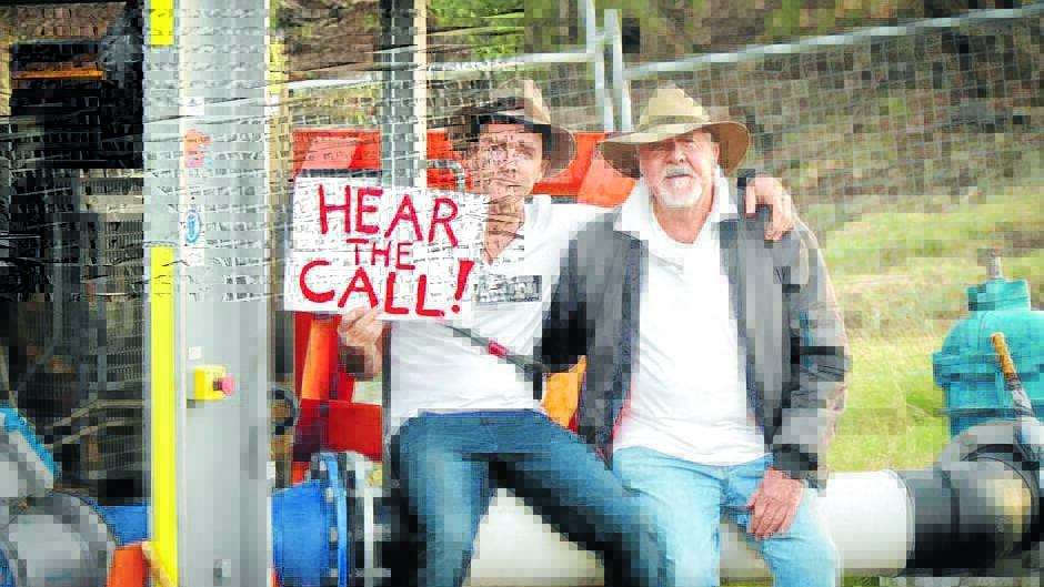 Singer Luke O’Shea with his father Rick O’Shea at their protest in January.
