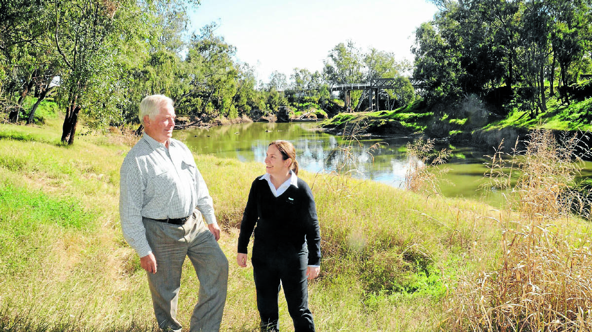 On the scene: Tidy Towns Awards assessor Dennis De Kantzow walks along the banks of the Namoi River with Gunnedah Shire Council development and planning manager Carolyn Hunt.